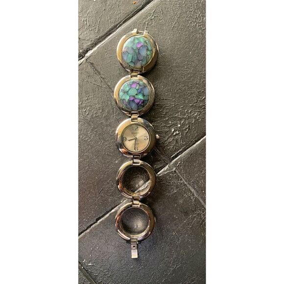 Geneva Circular bracelet watch, Multicolor cabochons, Signed - Picture 4 of 7